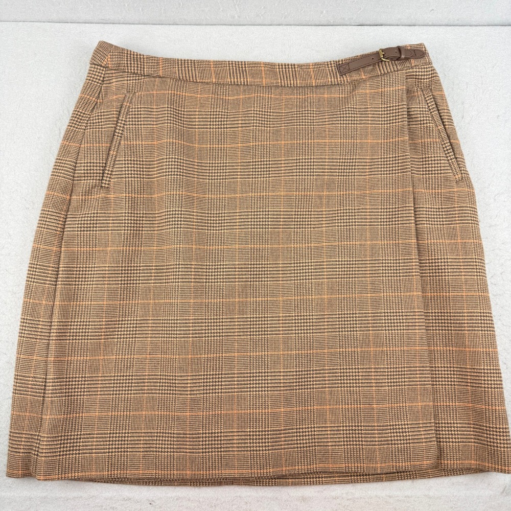 L.L. Bean‎ Women's 12 Petite Classic Fit Plaid Skirt Faux Wrap Cotton Flannel